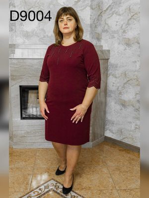 Сукня нарядна оздобленна камінням та перфорацією бордового кольору