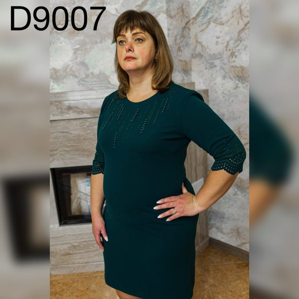 Сукня нарядна оздобленна камінням та перфорацією бутилочного кольору